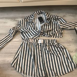 Nasty Gal Premium Satin Stripe Tie Front Boxer Pajama Set size US 6 NEW